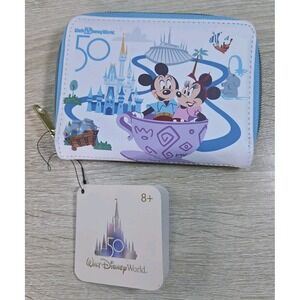 Loungefly Walt Disney World 50th Anniversary Mickey Minnie Zip Wallet NWT